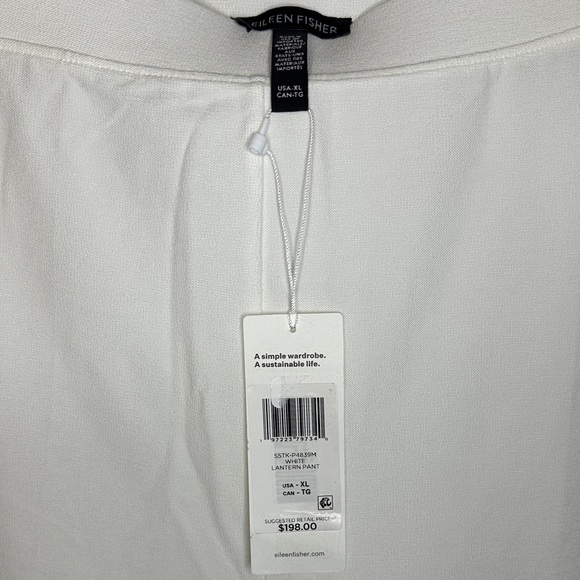 NWT Eileen Fisher White Washable Stretch Crepe Lantern Pants - Size XL - Picture 5 of 7